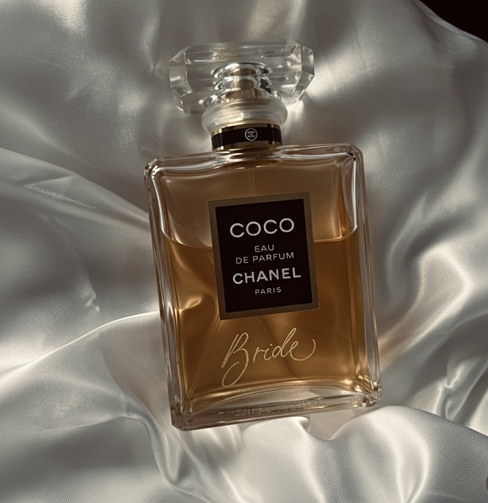 Hand-engraved Chanel perfume bottle with personalised name