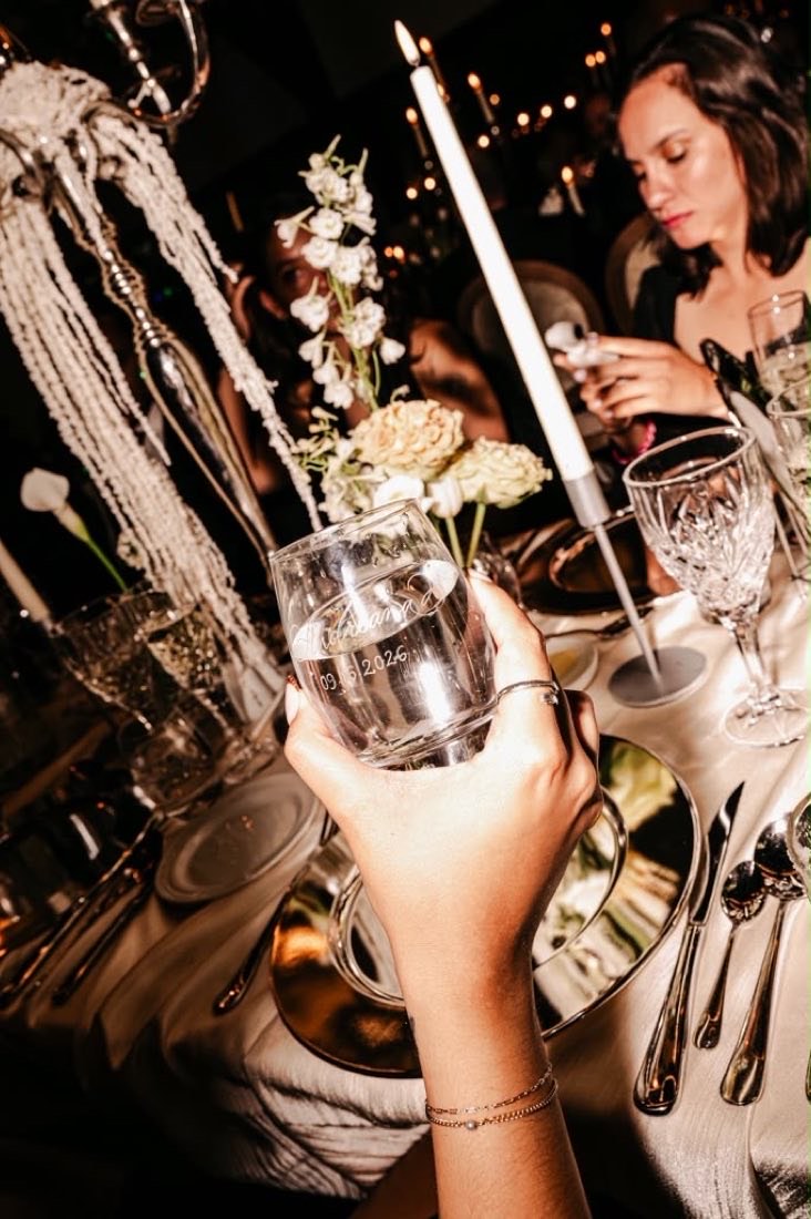Hand-engraved whiskey glasses for wedding guests