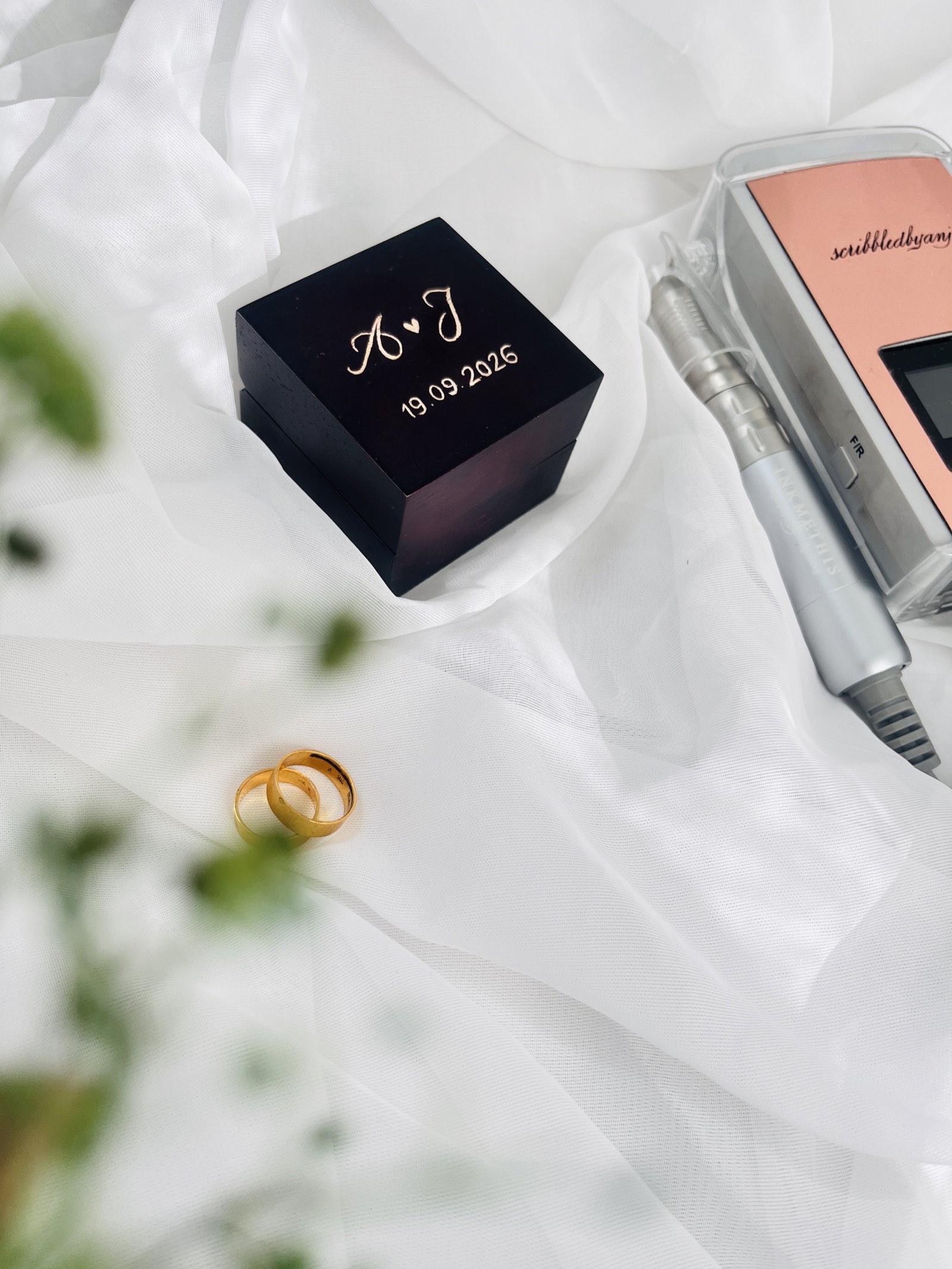 Hand-engraved wooden wedding ring box, personalised keepsake by Scribbled by Anju